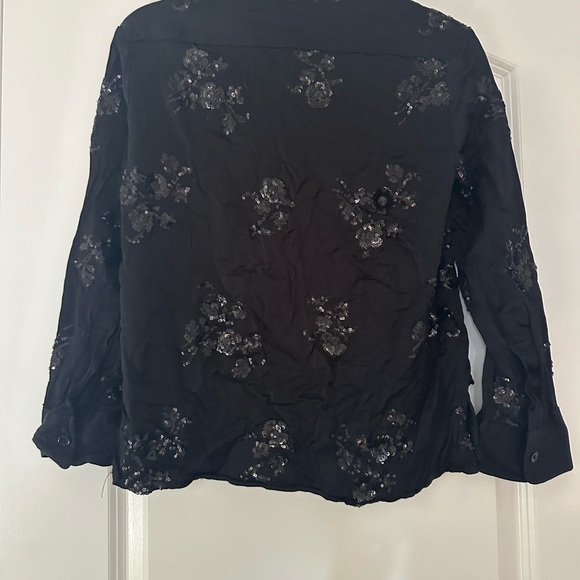 Zara Black Sequin Embroidered Shirt (Size XS) & Pants with Adjustable Waist (M) - Picture 5 of 9